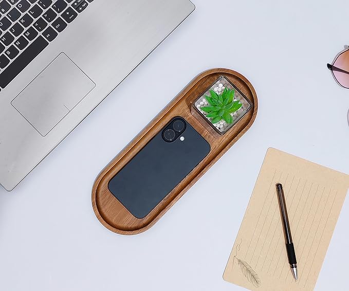 Small Wooden Oval Tray (11.3 x 4.1 inch) 3 Pack, Mini Serving Tray for Coffee Tables, Dessert, Snack, Fruit, Acacia Wood Platter for Vegetable, Decor Restaurant