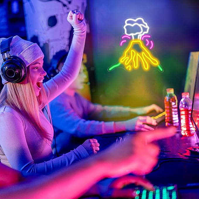 Volcano Eruption Neon Sign Adjustable Multi-colored Volcano Light Up Sign Usb Powered LED Game Neon Sign for Bedroom Game Room Bar Pub Party Man Cave Wall Decor (12.6 * 12.6 in)