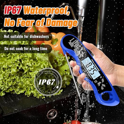 Stocking Stuffers for Men Women Adults: Meat Thermometer, IP67 Waterproof Digital Meat Thermometer with Backlight, Hold Function & Magnet for Grill, BBQ, Candy, Beef,Turkey