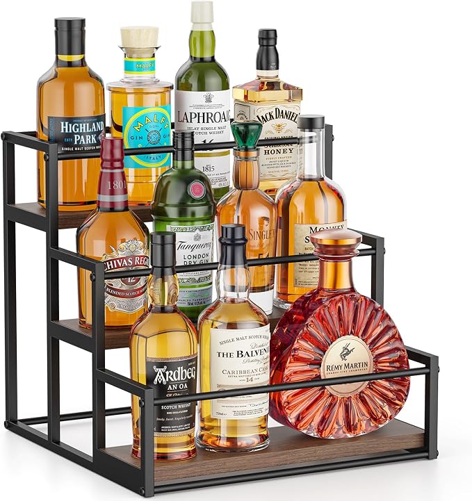 THYGIFTREE Liquor Bottle Display Shelf, 3 Tier Bar Shelf Stand for Liquor & Whiskey, Countertop Liquor Rack Organizer for Home Bar Kitchen Coffee Station by THYGIFTREE