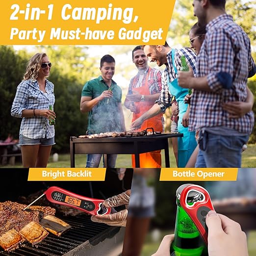 Meat Thermometer Digital, Instant Read Meat Thermometer for Grill and Cooking, with Bottle Opener, Backlight & Calibration Food Thermometer, Kitchen Gadgets for BBQ, Turkey, Candy, Liquids