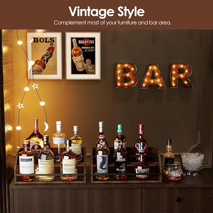 Nuovoware Liquor Bottle Display Shelf, Coffee Syrup Organizer, 2 Step Countertop Liquor Wine Rack, Home Retro Shelf Stand for Mini Bar, Cabinet, Bar Essentials for Whiskey, Spirits, Wooden - Image 5