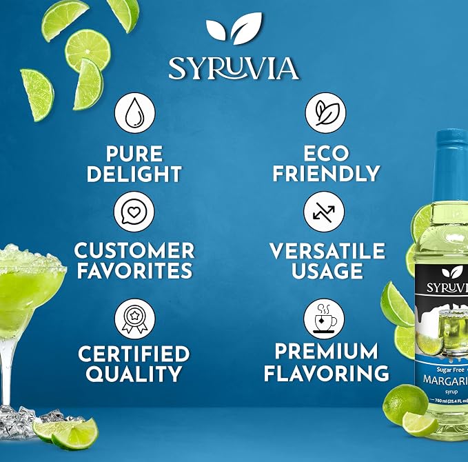 Syruvia Sugar Free Margarita Syrup, Flavored Syrup for Cocktails, Drinks, Lemonades, Iced Teas, and Desserts – 25.4 fl oz, With Pump - Image 5
