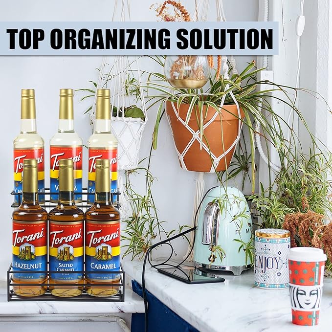 MCSAPIL Coffee Syrup Organizer(6 Bottle Capacity),Coffee Syrup Rack for Coffee Bar,Kitchen.Small Wine Rack for Bar,Family,Storage for Syrup, Wine, Dressing
