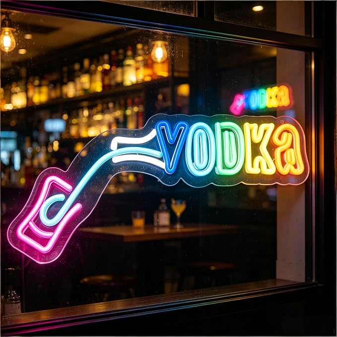 Liquor Bottle LED Neon Sign, USB Powered Decorative Neon Light for Bar Party Home Living Room Drink Themed Wall Table Decor, 16.9 x 3.9 In by Brighten%E2%80%98Neonawall%E2%80%99NeonSign