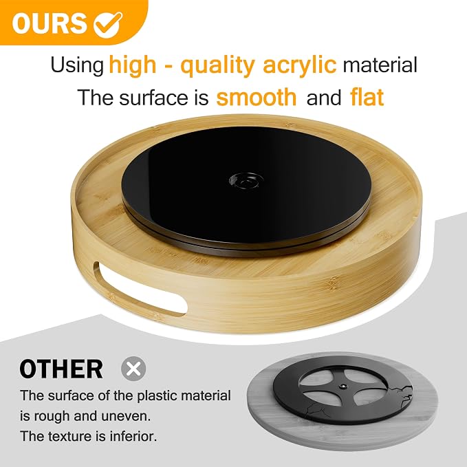 Lazy Susan Organizer Homerays 12 Inch Non-Skid Bamboo Lazy Susan for Kitchen Rotating Spice Rack with Handles, Wood Turntable for Kitchen Cabinet,Countertop (Bamboo, Medium) - Image 3