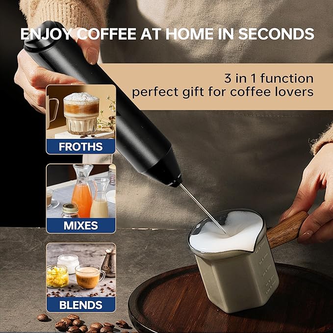 YSSOA Electric Milk Frother Handheld with Stainless Steel Stand Battery Operated Whisk Drink Mixer for Coffee, Latte, Matcha, Hot Chocolate, Mini Hand Blender