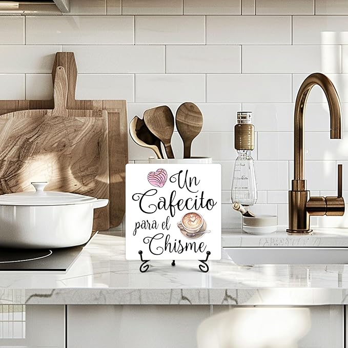Stylish Cafe Station Decor, Coffee Bar Sign, Pink Signs for Station, Gifts for Coffee Lovers, Rustic Farmhouse Home Office Kitchen Decoration Bar Favor and Accessories 5 x 5 Inches-107