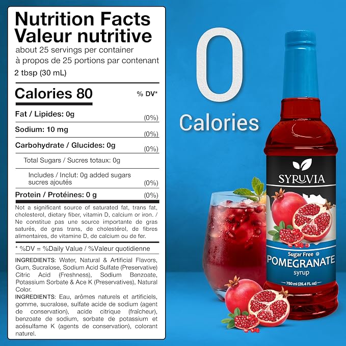 Syruvia Sugar-Free Pomegranate Syrup, Flavored Syrup for Drinks, Cocktails, Lemonades, Iced Teas, and Desserts – 25.4 fl oz, With Pump - Image 2
