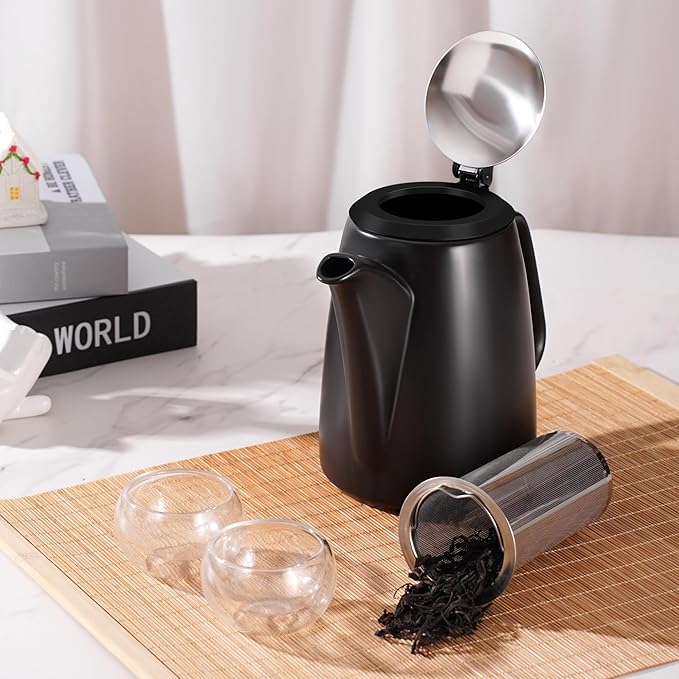 Ceramic Teapot with Infuser, 32 oz Loose Leaf Tea Pot Ceramic with Removable Stainless Steel Infuser, Mess-Free Loose Tea Diffusers, Ideal for Tea Steeper (Black)