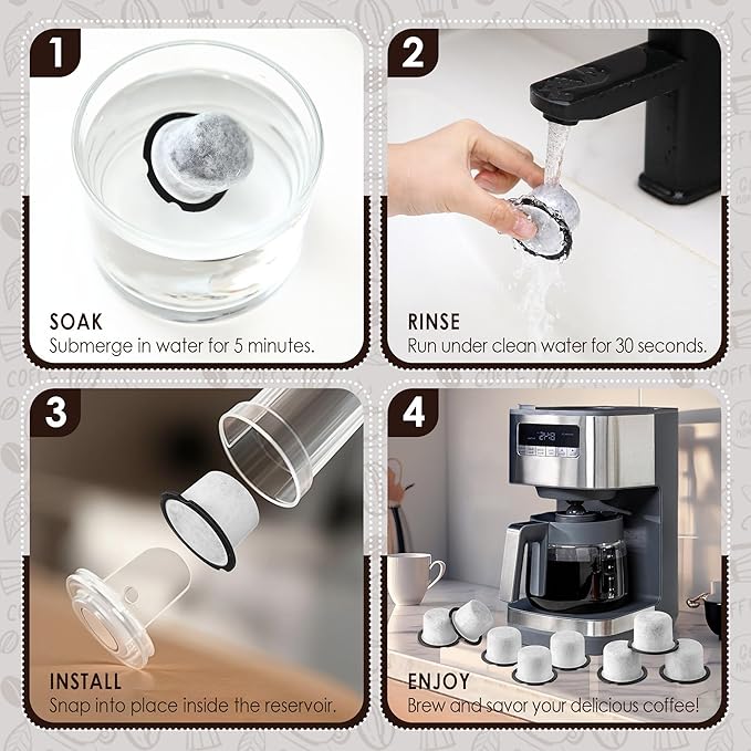 Qualirey 10 Pack Coffee Water Filter Replacement, Compatible with Cafe and GE Profile Grind & Brew Machine, Charcoal Coffee Filter Cartridges, Replacement for C7CGFLTR, Replace Every 3 Months