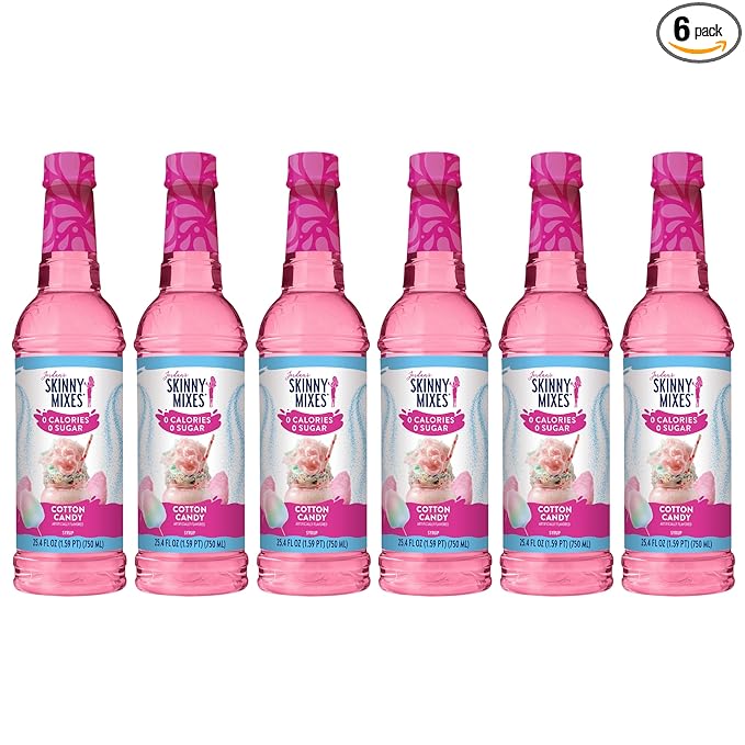 Jordan's Skinny Mixes Sugar Free Syrup, Cotton Candy, Fruit Flavored Water Enhancer, Drink Mix, Iced Tea, Lemonade, Drinks, Low Calorie Water Flavoring, Dairy & Gluten Free, Kosher, 25.4 Fl Oz, 6 Pack by JordansSkinnyMixes