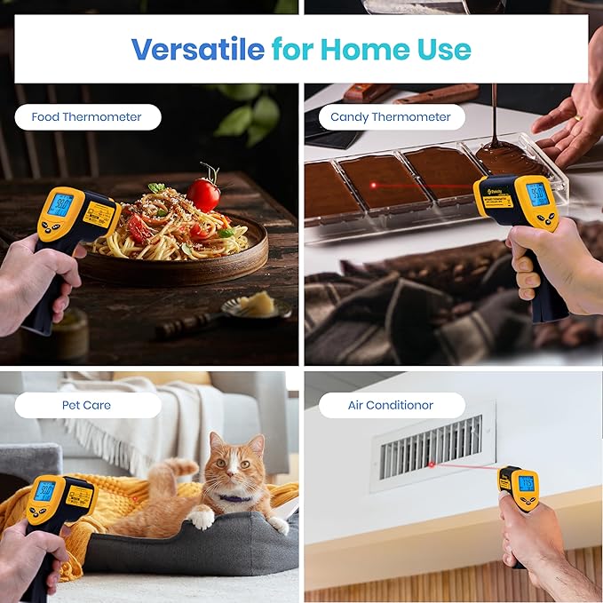 Etekcity Infrared Thermometer Laser Temperature Gun 774, Meat Food Candy Oven Thermometer for Griddle Accessories, Heat Gun for Cooking Refrigerator Tools, Adjustable Emissivity & Max Measure, Yellow