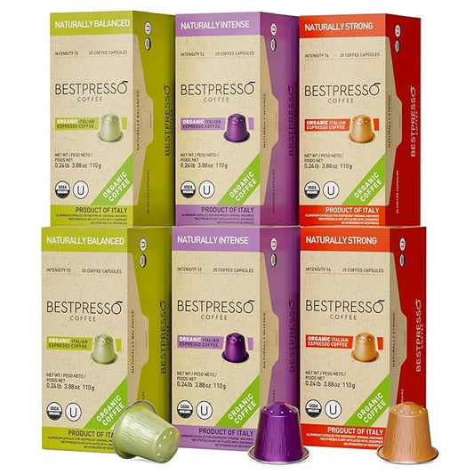 Organic USDA Bestpresso Coffee Aluminum Espresso Pods For Nespresso Original Machine 120 Pack (Variety Pack)