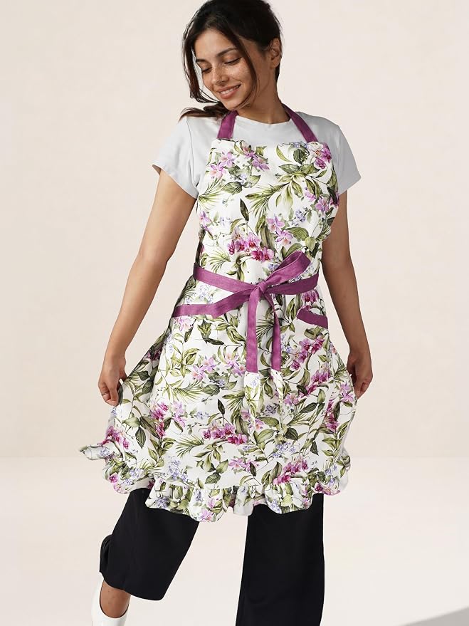 100% Cotton Printed Kitchen Apron with 2 Pockets for Men and Women – Adjustable Chef Apron - Machine Washable - Image 3
