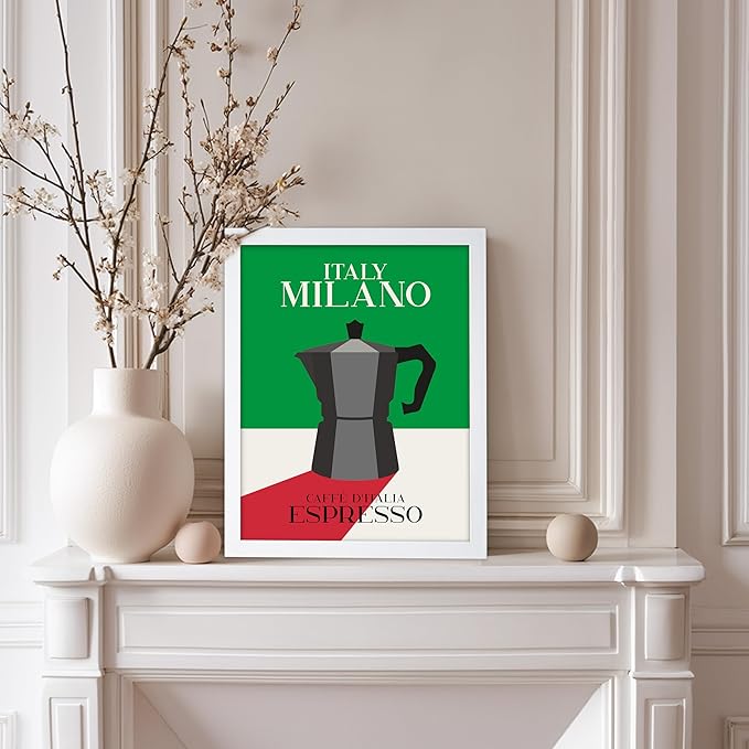 Poster Master Moka Pot Print - Espresso Poster - Italian Coffee Art - Great Gift for Barista, Coffee Lovers, Café Owner - Perfect Wall Decor for Dining Room, Kitchen - 8x10 White Framed