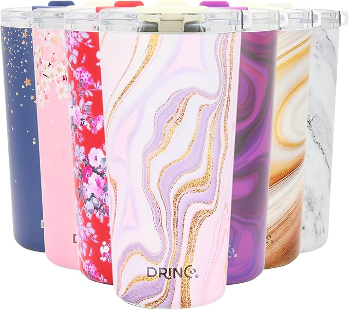 Drinco - 20 oz Stainless Steel Tumbler | Double Walled Vacuum Insulated Mug With Lid, 2 Straws, For Hot & Cold Drinks (20oz Rosa Gold)