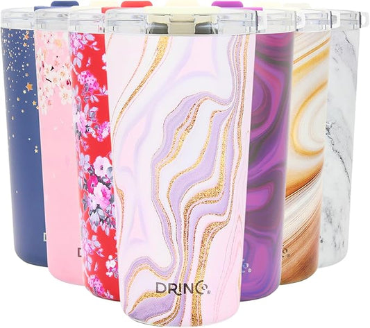 Drinco - 20 oz Stainless Steel Tumbler | Double Walled Vacuum Insulated Mug With Lid, 2 Straws, For Hot & Cold Drinks (20oz Rosa Gold)