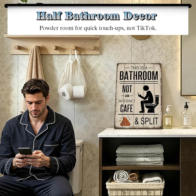 This Is A Bathroom Not An Internet Cafe Sign - Sarcastic Funny Bathroom Decor Wall Art Tin Signs for Phone Users, to Encourage Quick Visits 8x12 Inches - Image 5