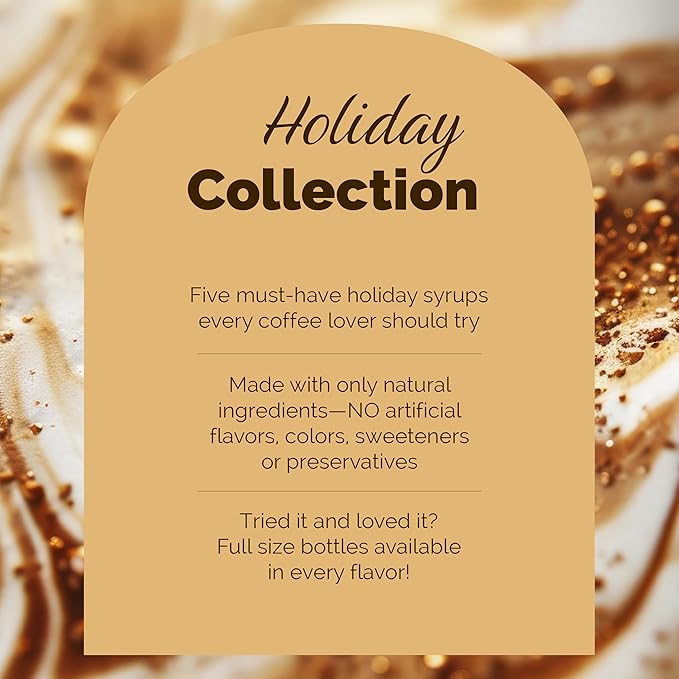 Monin - 5 Flavor Holiday Cheer Collection: Macadamia Nut, Peppermint, Cookie Butter, Toasted Marshmallow, & Gingerbread, Natural Flavors for All Drinks, Gluten-Free (1.69 oz per bottle)