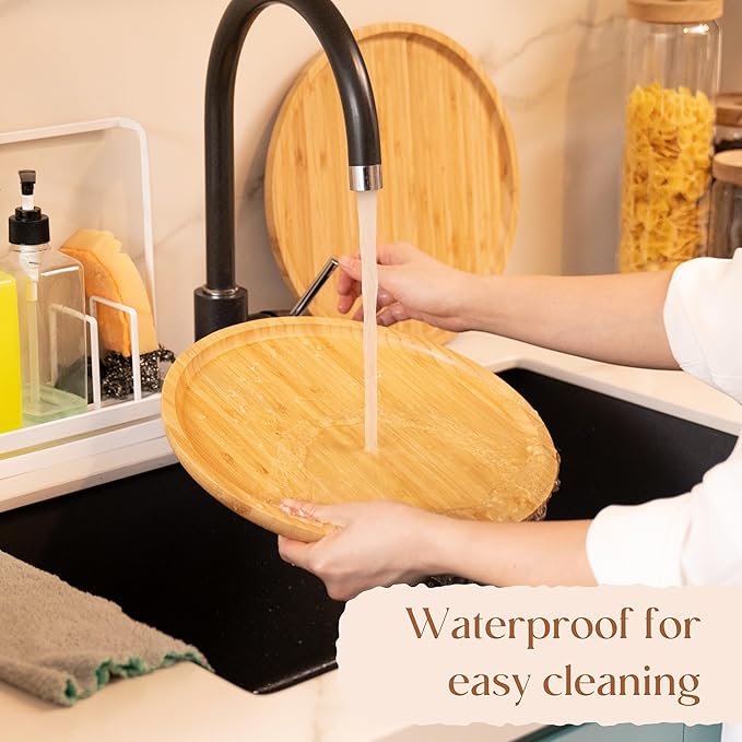 Bamboo Serving Platter, Round Wood Tray, Wooden Serving Tray, Fruit, Bread, Salad Plate, Round Wood Charcuterie Board (13.8 inch)