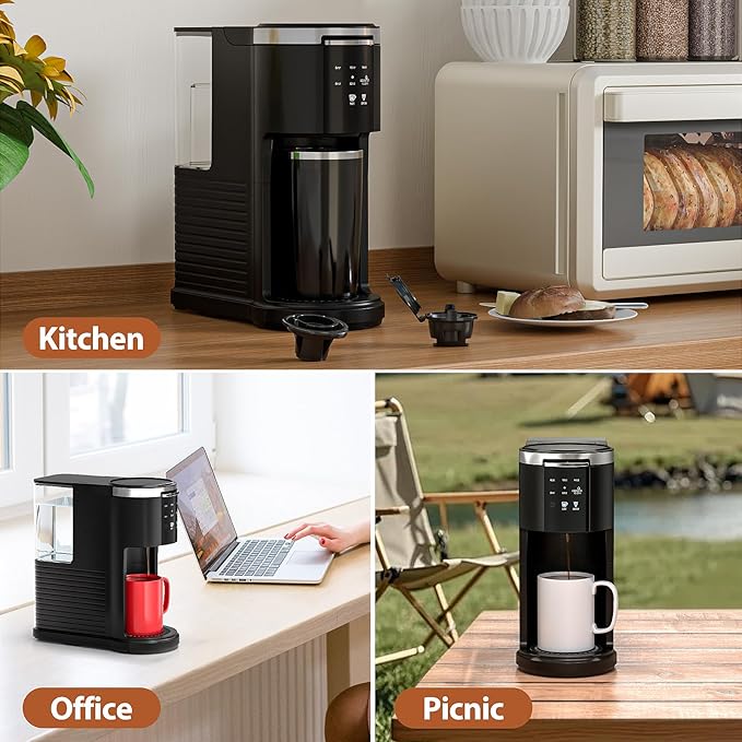 WAA Single Serve Coffee Maker, Fast Coffee Brewer for Capsule and Ground Coffee, Small Coffee Machine with 6 to 14 oz Brew Sizes and 40 oz Removable Water Tank for Home, Office, Travel and RV, Black