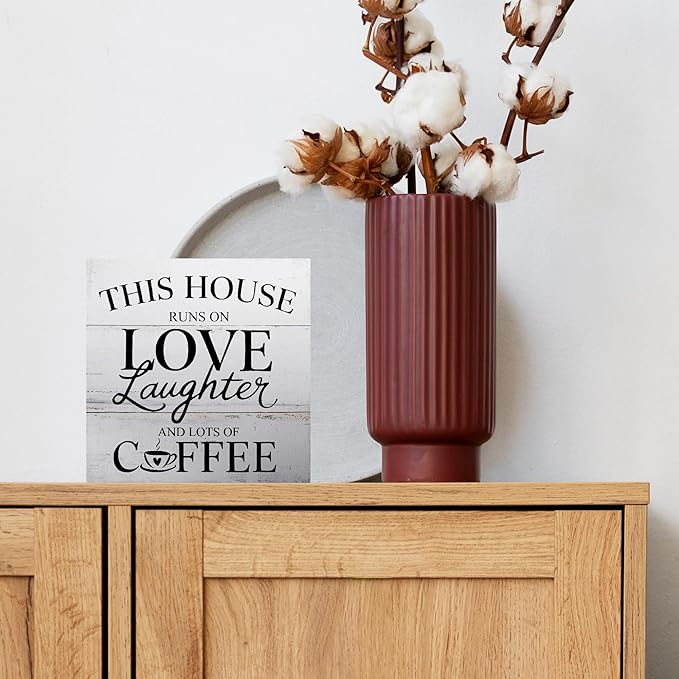 Rustic Coffee decor for Home, Kitchen, Office, This House Runs on Love Laughter and Lots of Cafe, Wooden Sign