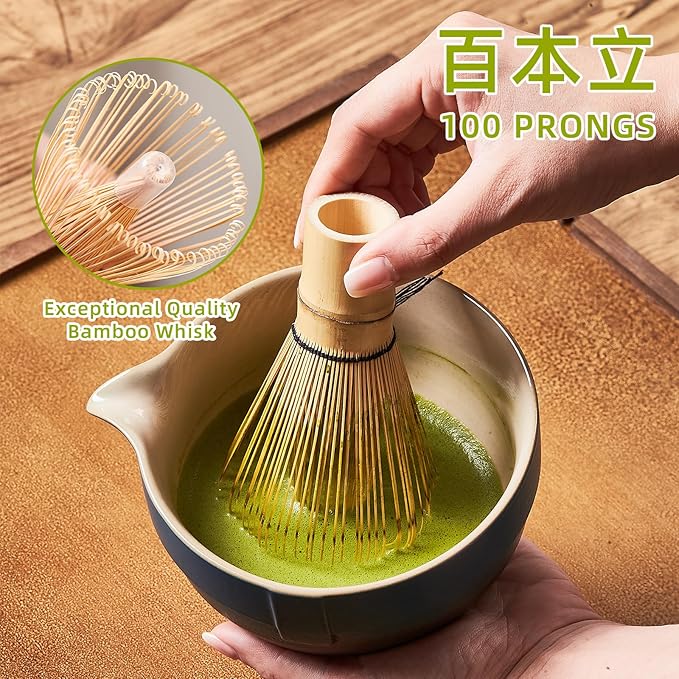 Matcha Whisk Set, Matcha Set Includes 2X Matcha Whisk, Matcha Bowl and Chasen Holder, Bamboo Scoop, Scoop Rest, Sifter - 7 Pcs Matcha Kit for Tea Ceremony, Gift for Matcha Lover (Blue to Black)
