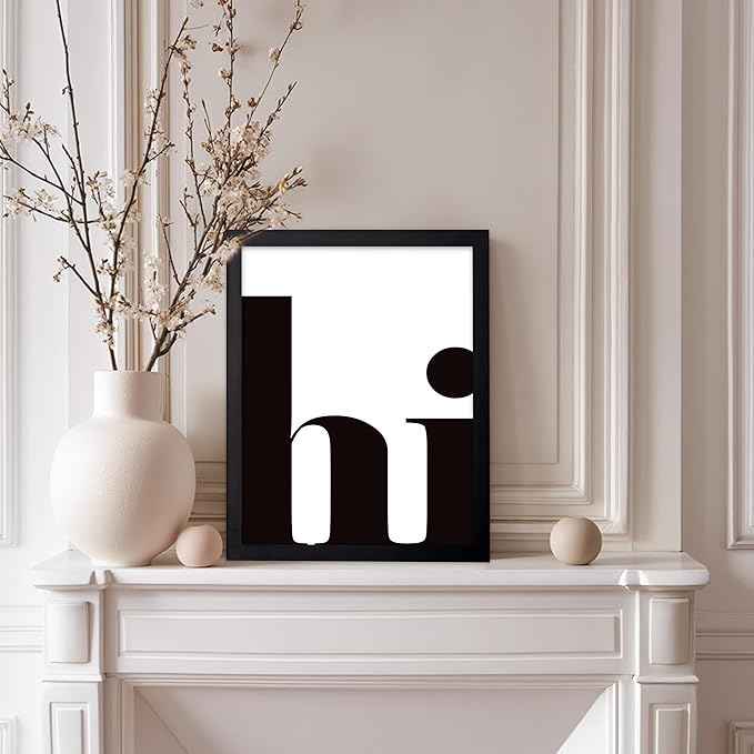 Poster Master Vintage Minimalist Poster - Retro Typography Print - Hi, Greeting, Plain, Modern, Simple - Gift for Artist, Friend - Wall Decor for Living Room, Office, Dorm, 11x14 Black Framed