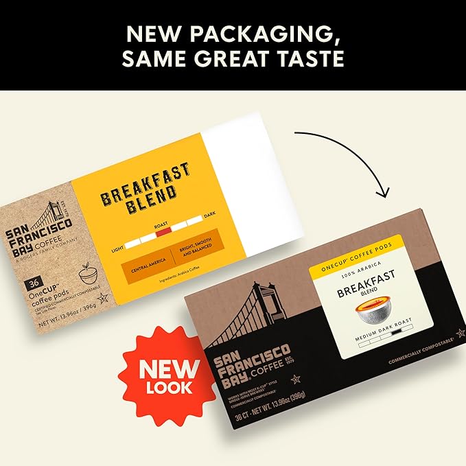 San Francisco Bay Compostable Coffee Pods - Breakfast Blend (36 Ct) K Cup Compatible including Keurig 2.0, Medium Roast