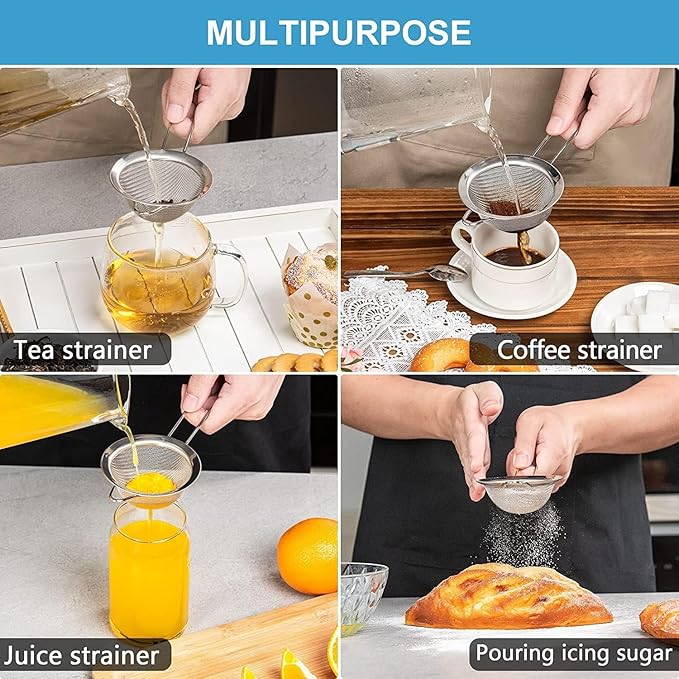 Fine Mesh Strainer - 2.8 Inch Round Sieve - Tea Strainers for Loose Tea, Coffee Strainer, Food Strainer, Juice Strainer, and Much More!