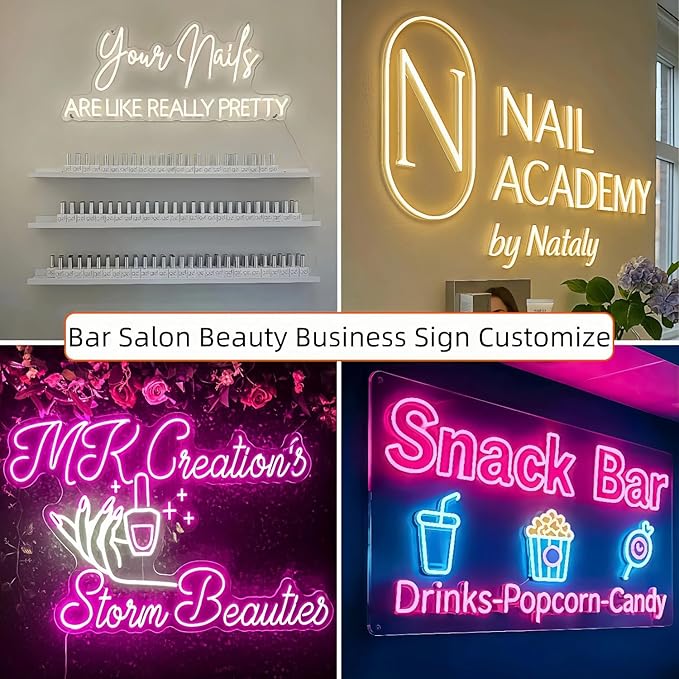 Custom Neon Signs, Neon Name Sign Customizable for Business. Personalized LED Logo Light Up Sign for Beauty Salon, Nail Bar & Cafe Wall Decor. Elevate Your Shop’s Vibe.