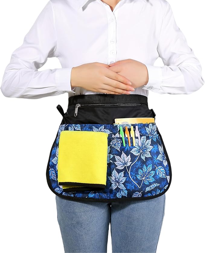 Waterproof Server Apron for Women with 5 Pockets,Quickly Put on and Take off Waitress Aprons,Work Apron for Bartender Barista