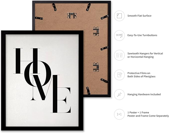 Poster Master Vintage Unique Poster - Retro Minimalist Print - Home, Letters, Typography, Black and White, Simple - Gift for Artist, Friend - Wall Decor for Living Room, Dorm, 8x10 Black Framed