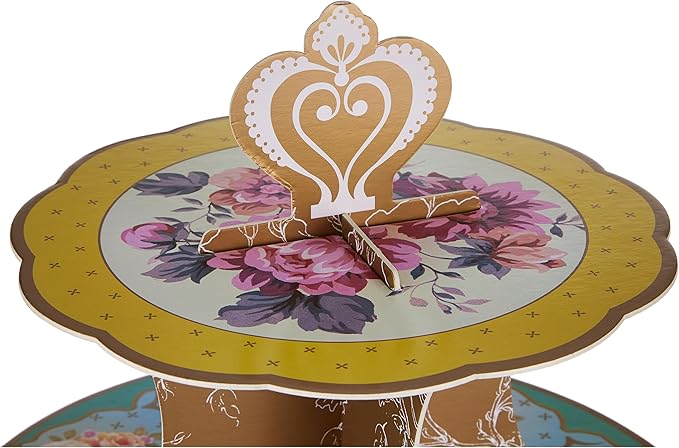 Talking Tables Height 36cm Floral Cake Stand Party Decorations | Truly Scrumptious |Card, 3-Tier Blue & Yellow, Anniversary, 14", Pink, Blue, Yellow For Birthday, Afternoon Teas, Baby Shower, Wedding
