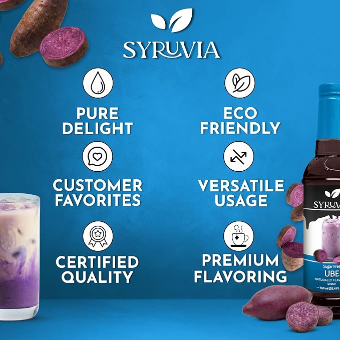 Syruvia Sugar Free Ube Flavored Syrup for Drinks, Cocktails, Lemonades, Iced Teas and Desserts – 25.4 fl oz, With Pump - Image 5