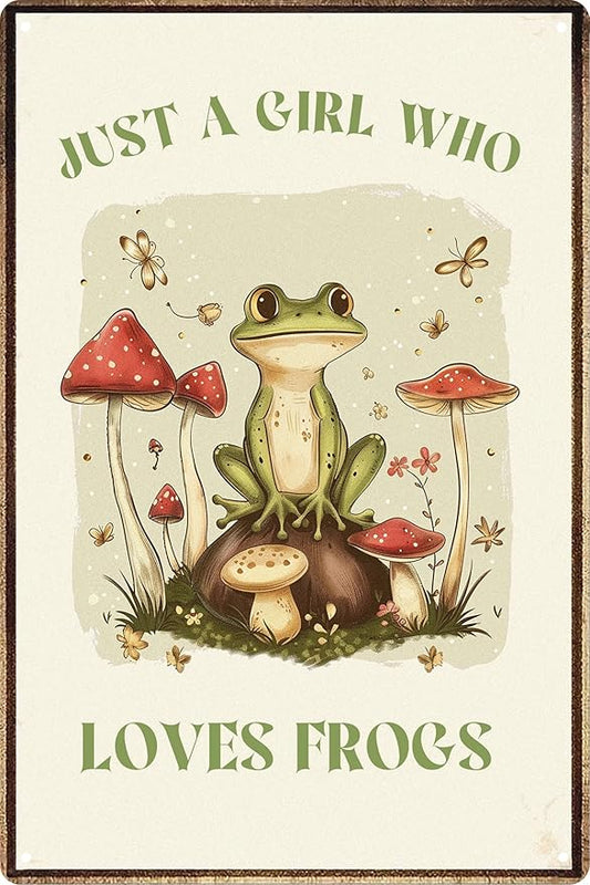 Funny Mushroom Decor Frog Decor Just A Girl Who Loves Frogs Sign Cute House Home Bedroom Kitchen Bathroom Forest Room Nature Wall Decor 8x12 in by WSUPBPR