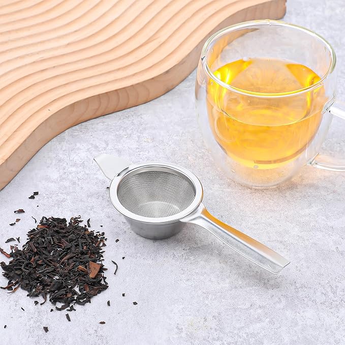 TIESOME 2.2" Silver Matcha Sifter Strainer, 30 Fine Mesh Mini Strainer for Tea with Handle and Base Stainless Steel Small Tea Strainer for Loose Coffee Cocktail with Base (Silver)