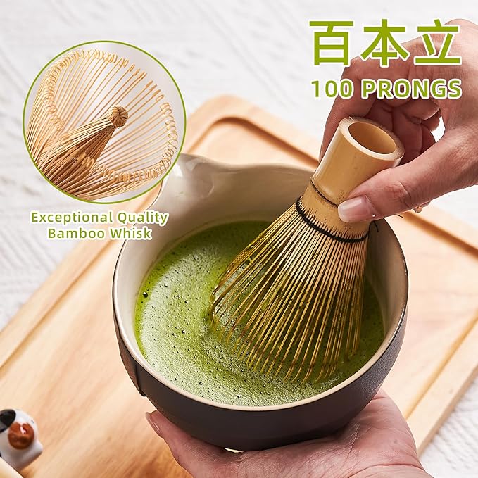 Matcha Whisk Set, Matcha Set Includes 2X Matcha Whisk, Matcha Bowl and Chasen Holder, Bamboo Scoop, Scoop Rest, Sifter - 7 Pcs Matcha Kit for Tea Ceremony, Gift for Matcha Lover (Black)