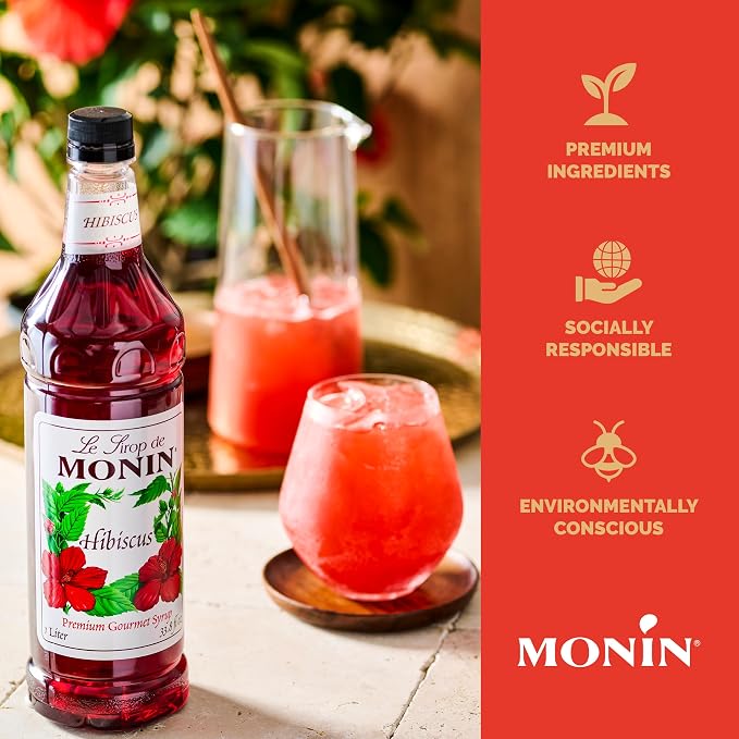 Monin - Hibiscus Syrup, Unique Floral Flavor, Great for Cocktails, Teas, & Lemonades, Gluten-Free, Non-GMO (1 Liter) - Image 4