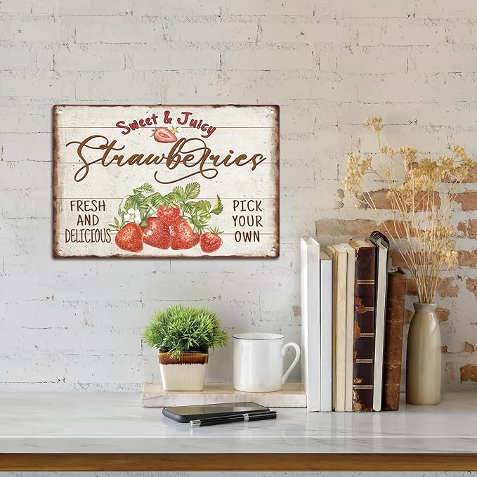 Sanwarm Metal Sign 8X12 Inch, Strawberry Leaves Flower Vintage Tin Sign Wall Art Decor for Home, Living Room, Kitchen, Garden, Bedroom, Office, Hotel, Cafe And Pub Decoration - Image 4