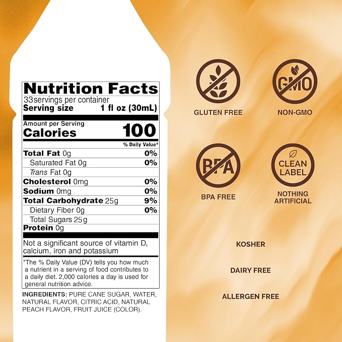 Monin - Peach Syrup, Fresh and Juicy Flavors, Great for Iced Teas, Lemonades, and Sodas, Non-GMO, Gluten-Free (1 Liter) - Image 2