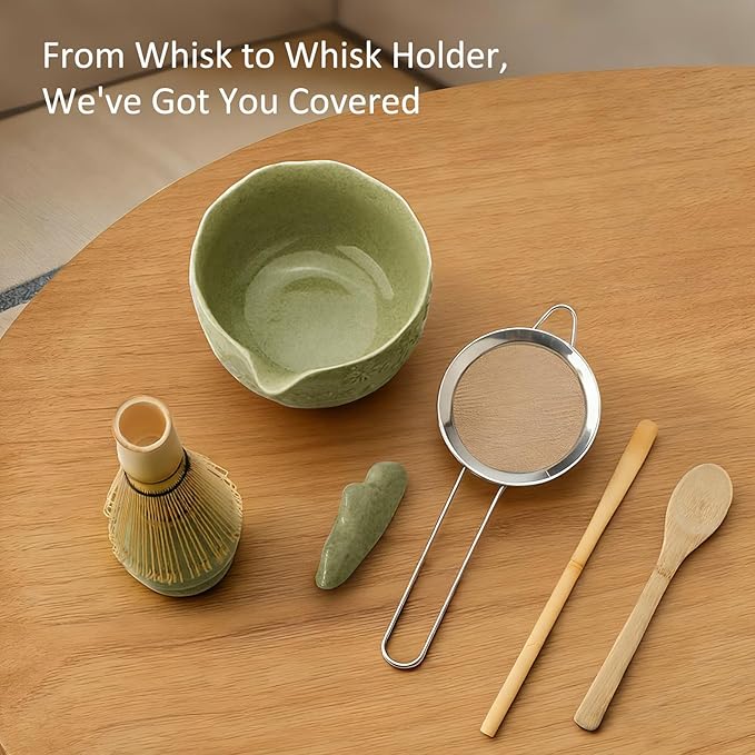 Matcha Whisk Set, 8 Pcs Matcha Kit with Ceramic Japanese Matcha Bowl & Accessories Kit for Traditional Tea Ceremony, Home Use & Gifts for Matcha Lovers (Green)