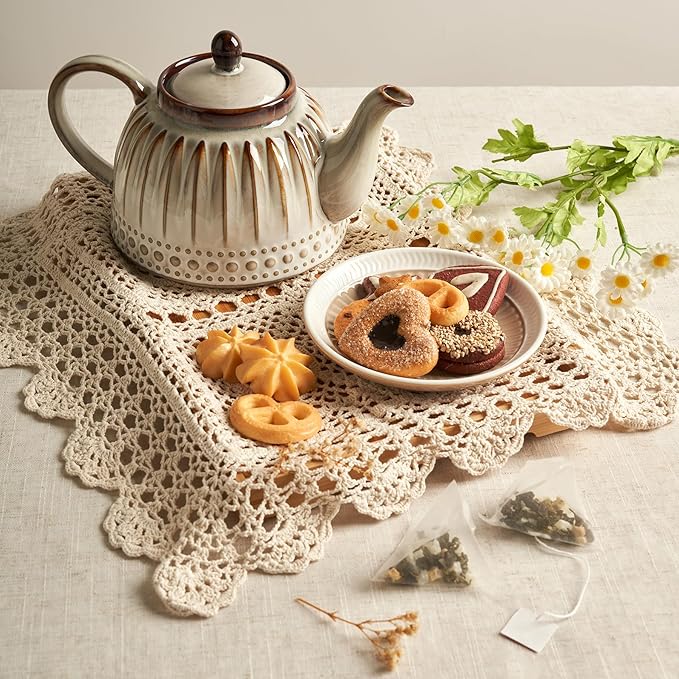 Sweese Ceramic Teapot, Beaded Retro Flower Glaze, 1100ml/37 oz Large Tea Pot for Loose Tea or Bags, Enough for 4 Cups, Nebula Amber
