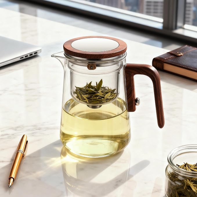 MACTANO Enchant Series Glass Magic Teapot with Magnetic Infuser, Modern Personal Tea Pot for Loose Leaf Tea Visual Brewing Easy Clean - 27.05 oz