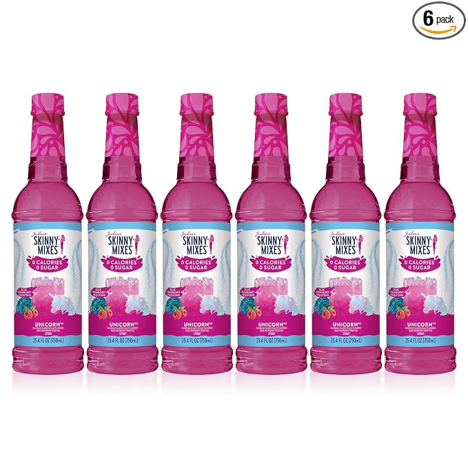 Jordan's Skinny Mixes Sugar Free Syrup, Unicorn Flavor, Fruit Flavored Water Enhancer, Drink Mix for Iced Tea, Lemonade, Drinks, Low Calorie Water Flavoring, Dairy & Gluten Free, 25.4 Fl Oz, 6 Pack by JordansSkinnyMixes