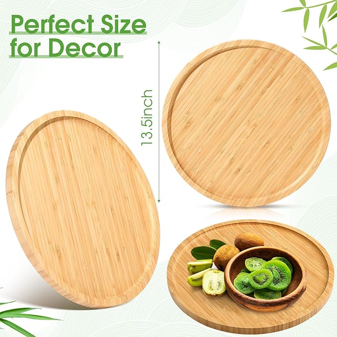 Meanplan 5 Pcs Round Charcuterie Board Bulk Bamboo Round Tray Fall Wooden Serving Platter Wood Serving Tray with Rim for Fruit Bread Salad Pizza Party Decor(13.5 Inch)