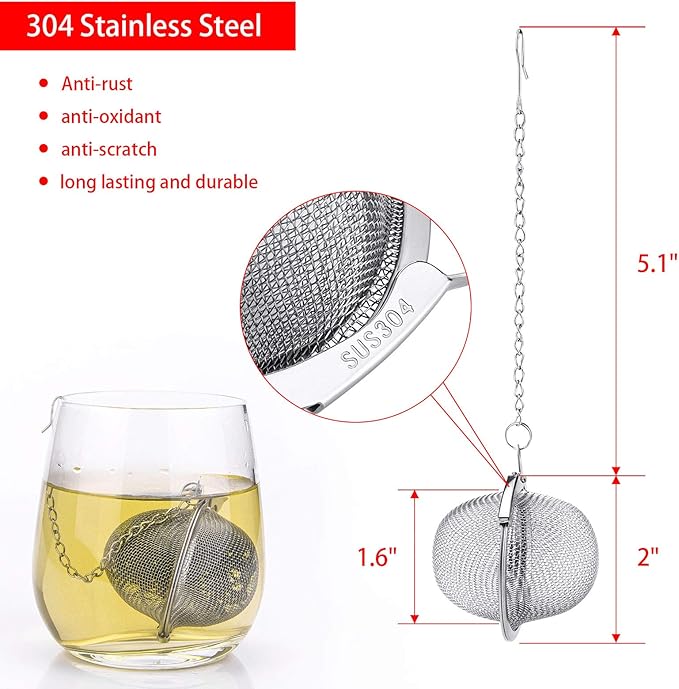 12 Pack Tea Ball Infuser Stainless Steel Mesh Tea Strainer Filters Tea Interval Diffuser with Extended Chain Hook for Brew Loose Leaf Tea and Spices & Seasonings