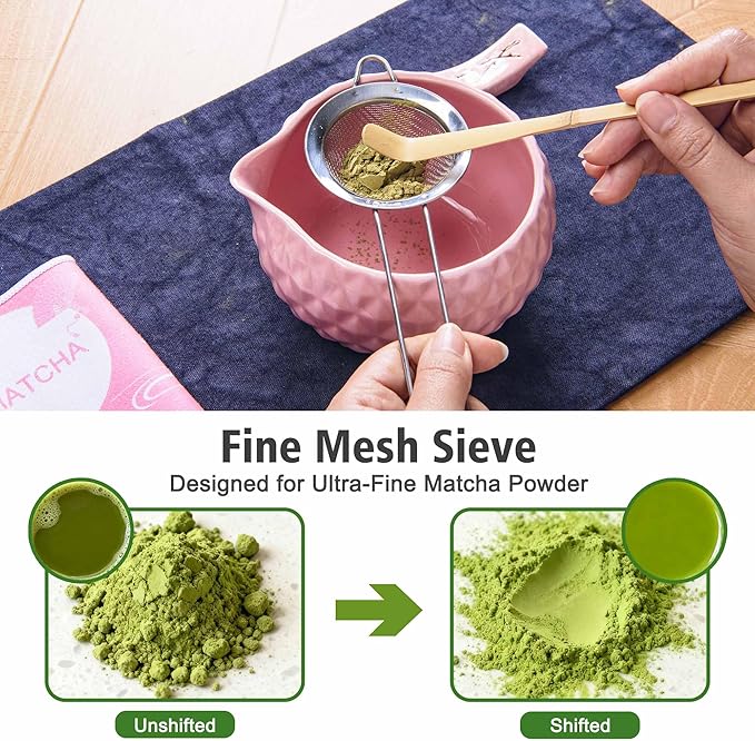 Matcha Whisk Bowl Set, 7PCS Japanese Matcha Kit with Spout Bowl Bamboo Whisk Stand Scoop Sifter Accessories for Tea Ceremony Latte, Gifts for Family,Friends