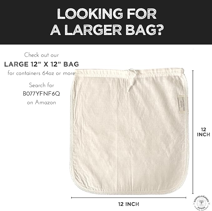 (1-Pack, Medium 8in x 12in) Organic Cotton Cold Brew Coffee Bag - Designed in California - Reusable Coffee Filter with EasyOpen Drawstring Cold Brew Maker for Pitchers, Mason Jars, & Toddy Systems
